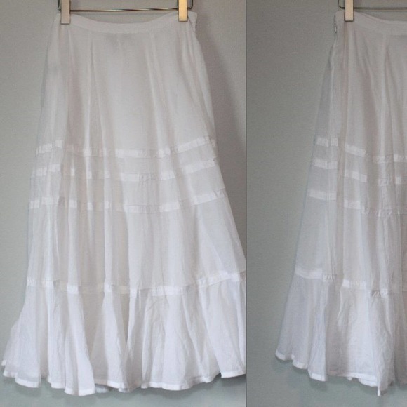Lauren Ralph Lauren Dresses & Skirts - Lauren Ralph Lauren Tiered Maxi Skirt White Cotton Boho Gauze Size 6 H14791